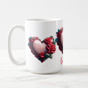 Modernes Herz mit rote Rosen ist mein Valentinstag Kaffeetasse