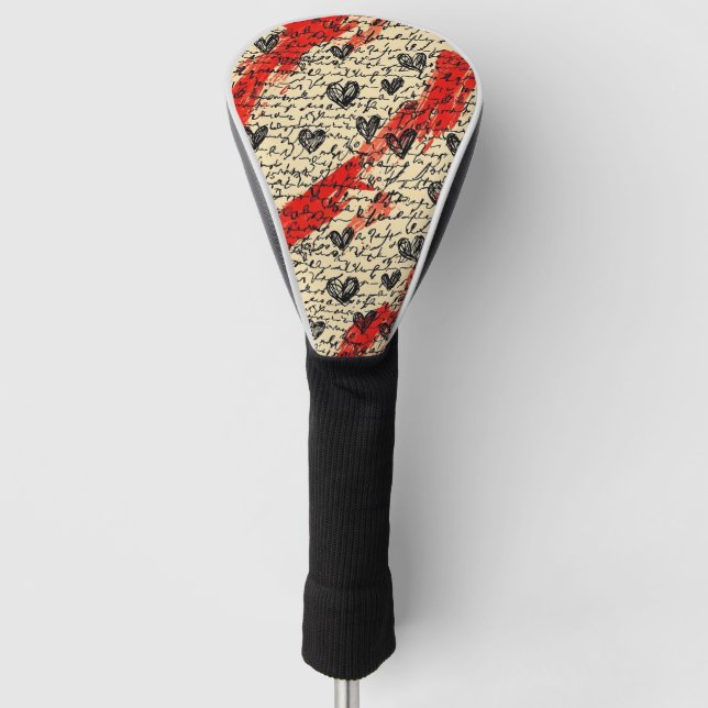 Modernes Herz Muster mit Skript-Hintergrund (10) Golf Headcover (Vorderseite)