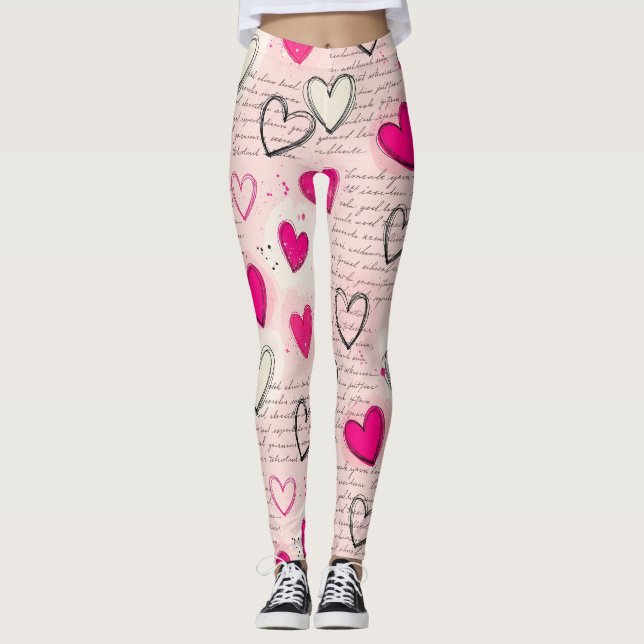 Modernes Herz Muster mit Skript-Hintergrund (11) Leggings (Vorderseite)