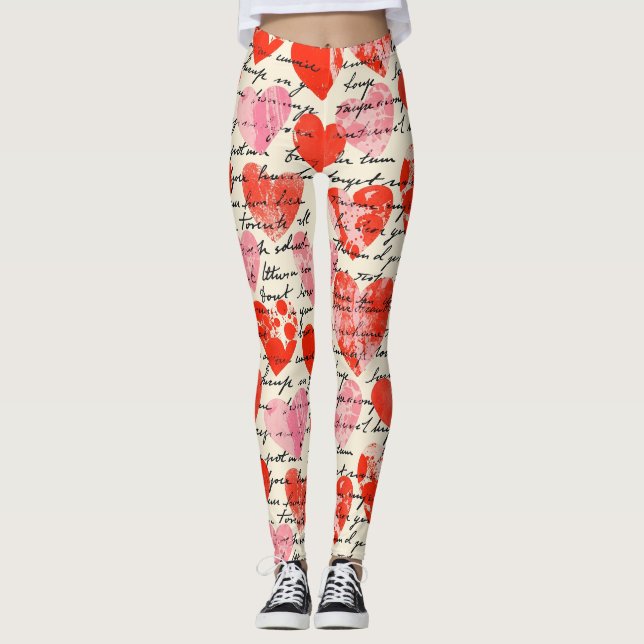 Modernes Herz Muster mit Skript-Hintergrund (12) Leggings (Vorderseite)