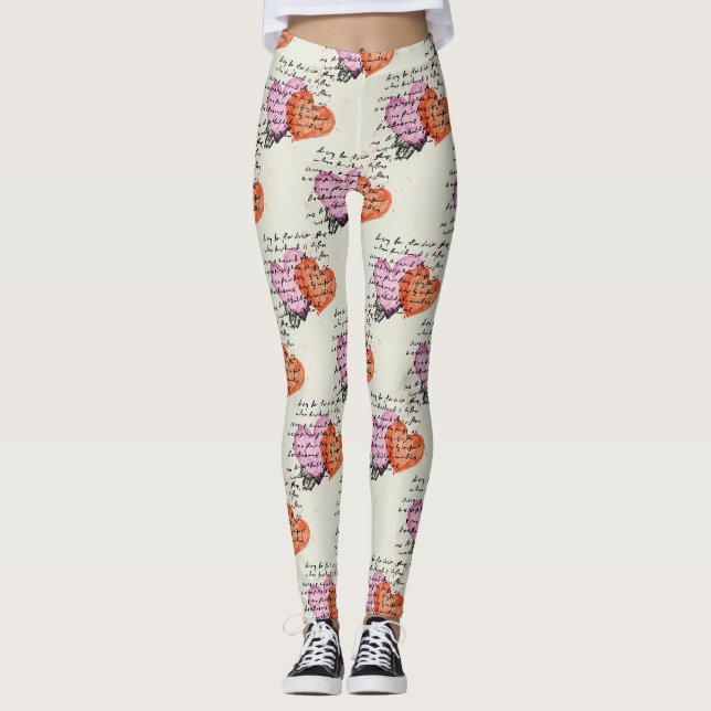 Modernes Herz Muster mit Skript-Hintergrund (16) Leggings (Vorderseite)