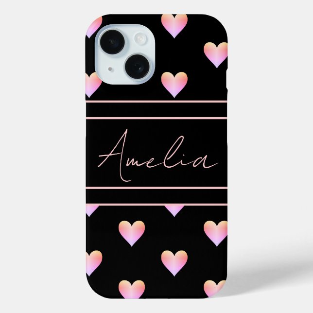 Modernes Herz Muster Schwarz Pink Personalisiert Case-Mate iPhone Hülle (Rückseite)