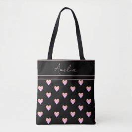 Modernes Herz Muster Schwarz Pink Personalisiert Tasche