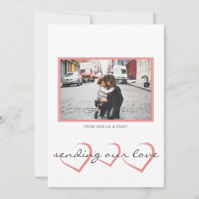 Modernes Herz Rosa Foto Valentinstag Feiertagskarte (Vorderseite)
