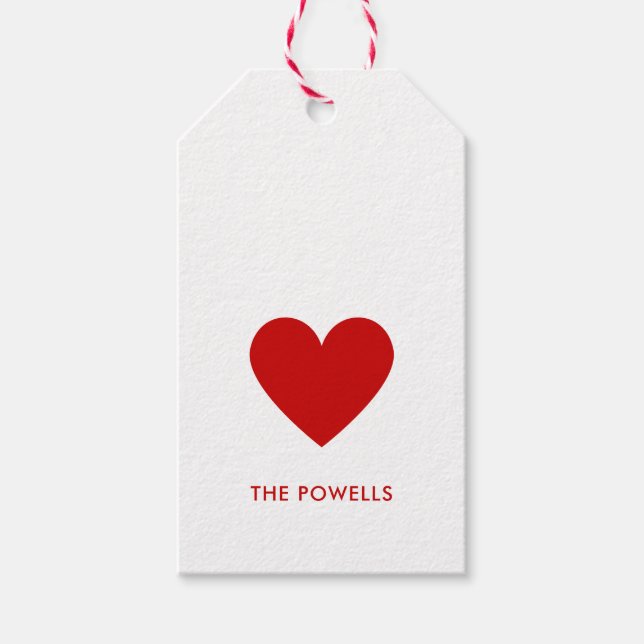 Modernes Herz Rot und Weiß Polka Dots Chic Custom Geschenkanhänger (Vorderseite)