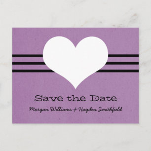 Modernes Herz Save the Date Postkarte, Lila Ankündigungspostkarte