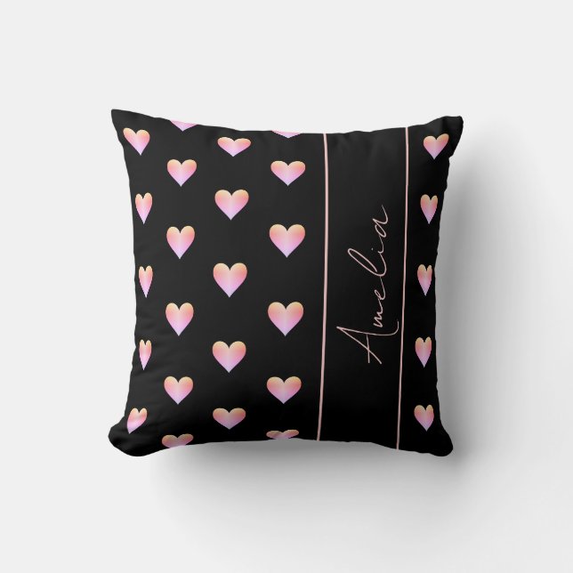 Modernes Herz Schwarz Rosa Personalisiert Kissen (Vorderseite)