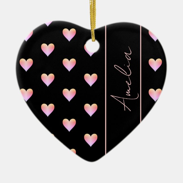 Modernes Herz Schwarz Rosa Personalisiertes Herz Keramik Ornament (Vorne)
