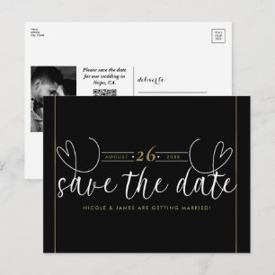 Modernes Herz Schwarz-weiß Chic Save the Date Ankündigungspostkarte