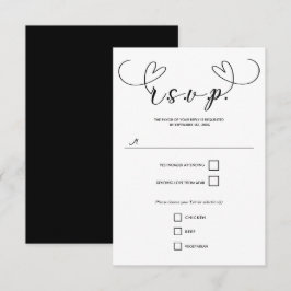 Modernes Herz Schwarz-Weiß-Minimal-Hochzeit RSVP Karte