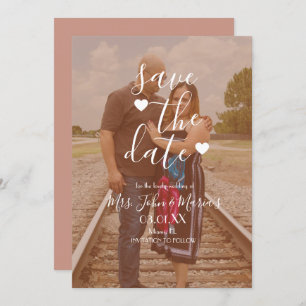 Modernes Herz-Script-Foto Save the Date Einladung