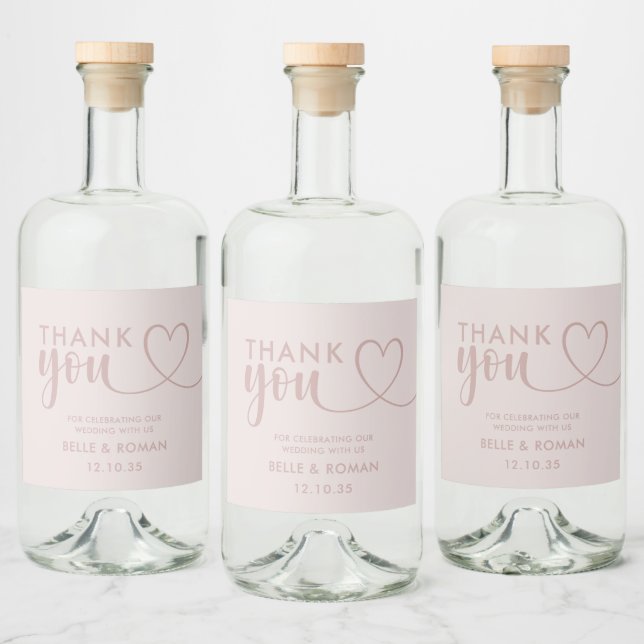 Modernes Herz Vielen Dank Kalligraphie Rose Gold Alkoholflaschenetikett (Flaschen)