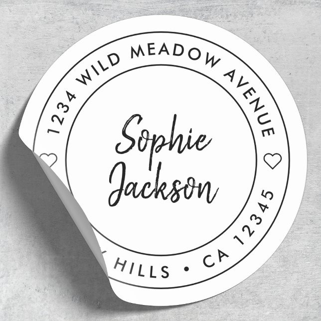 Modernes Herzbuch | Grenzklasse Rücksendeadresse Runder Aufkleber (Von Creator hochgeladen)