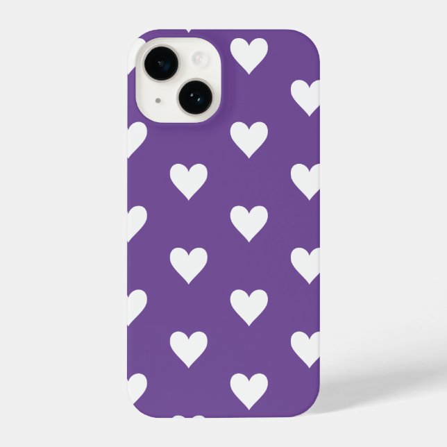 Modernes Herzmuster Lila iPhone 14 Hülle (Rückseite)