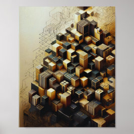Modernes Hexagonal-Gold- und Abstrakt-Schwarz-Wall Poster