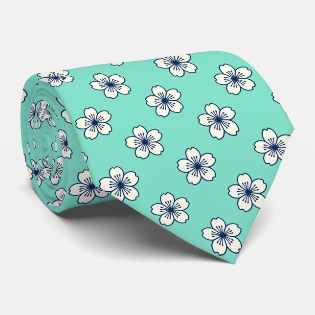 Modernes Hibiskus Hawaiian Floral Minze Green Krawatte (Gerollt)