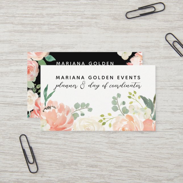Modernes hoch entwickeltes Aquarell mit Blumen Visitenkarte (Vorderseite/Rückseite Beispiel)