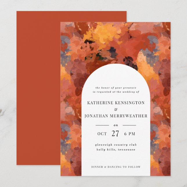 Modernes, hoch entwickeltes Terracotta Boho Weddin Einladung (Vorne/Hinten)