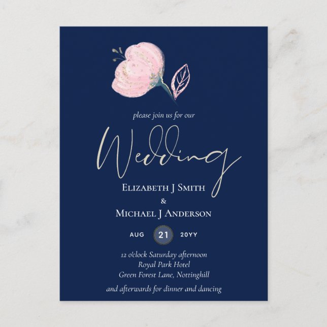Modernes Hochzeitbudget für Hochzeiten in Blue Pin Postkarte (Vorderseite)