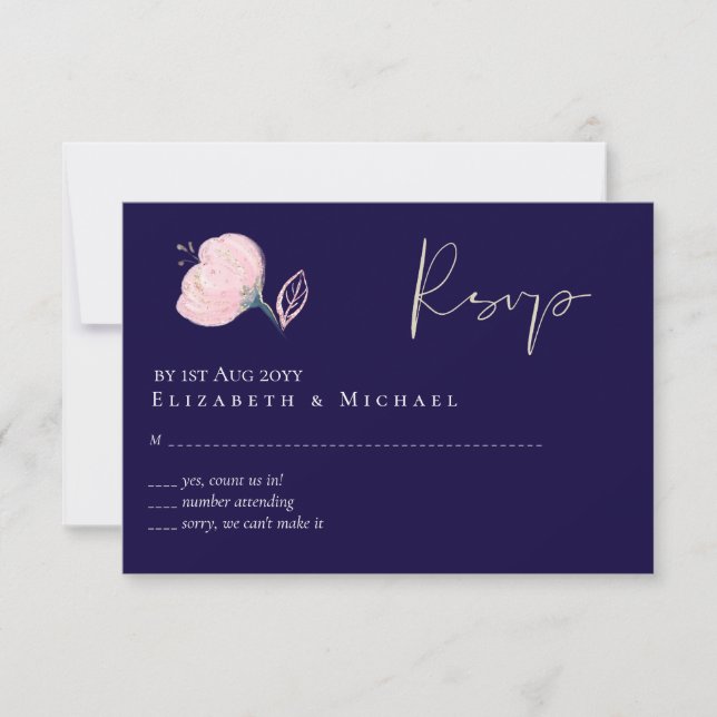 Modernes Hochzeitbudget für Hochzeiten in Blue Pin RSVP Karte (Vorderseite)