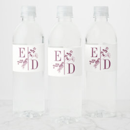 Modernes Hochzeitburgundy Initials Water Bottle La