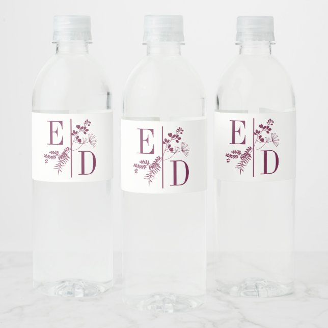 Modernes Hochzeitburgundy Initials Water Bottle La (Flaschen)
