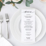 Modernes Hochzeitmenü Spaß Lässige Handschrift Menükarte<br><div class="desc">Beeindrucken Sie Ihre Gäste mit diesem modernen, minimalistisch handgeschriebenen Hochzeitsmenü. Mit seinem eleganten Design und seinem spielerischen Handschrift-Stil ist dieses Menü die perfekte Ergänzung zu Ihrer Dekoration im Rahmen der Hochzeitsfeier. Dieses Hochzeitsmenü mit den von Ihnen gewählten Menüpunkten ist ein guter Weg, um Ihre Gäste über das köstliche Essen behalten,...</div>