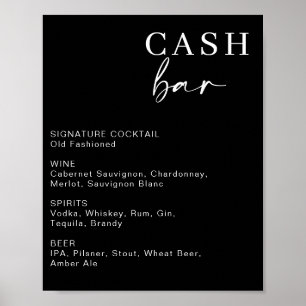 Modernes Hochzeitsgeld-Bar Bar Drink Menu Sign Poster