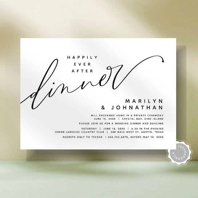 Modernes Hochzeitsgeschenk nach dem Abendessen Einladung (Modern Minimalist Romantic Wedding Elopement Happily Ever After Dinner Party Invitation Card)