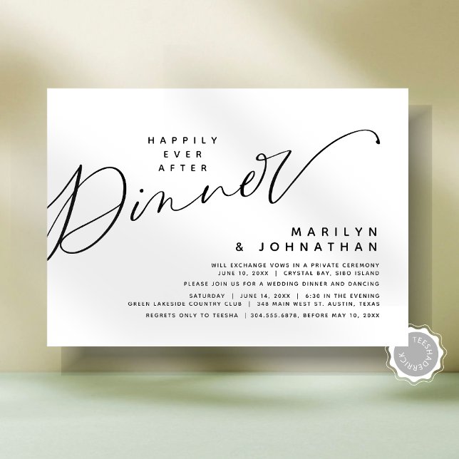Modernes Hochzeitsgeschenk nach dem Abendessen Einladung (Modern Minimalist Romantic Wedding Elopement Happily Ever After Dinner Party Invitation Card)