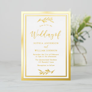 Modernes Hochzeitsgolden - Leaf Elegante Grenze Folieneinladung