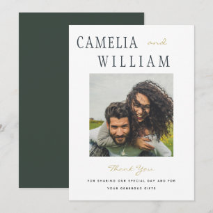 Modernes Hochzeitsheim Grün Gold DANK IHNEN FOTO Einladung