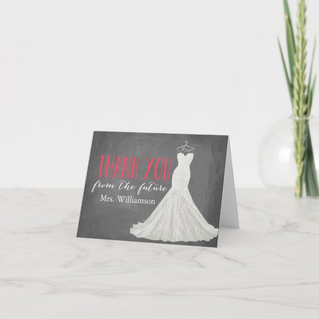 Modernes Hochzeitskleid | Brautparty Danke, Red Dankeskarte (Vorderseite)