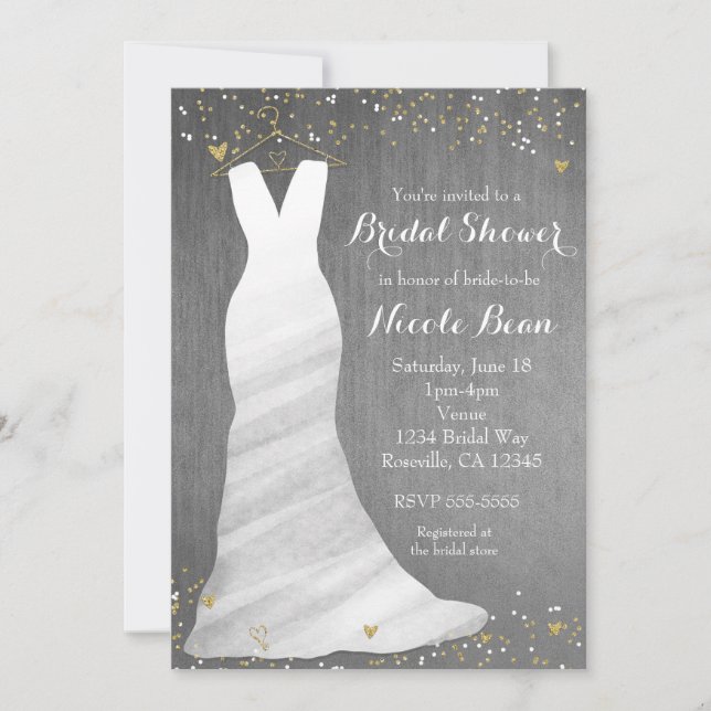 Modernes Hochzeitskleid Confetti Hearts Brautparty Einladung (Vorderseite)