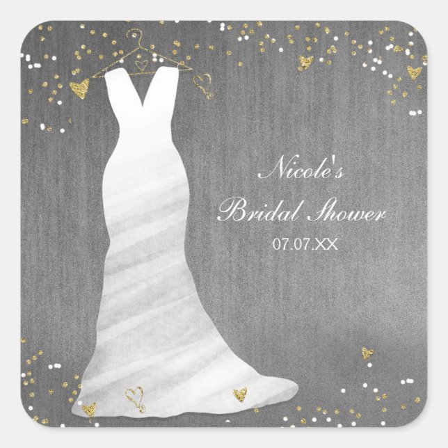Modernes Hochzeitskleid Confetti Hearts Brautparty Quadratischer Aufkleber (Vorderseite)