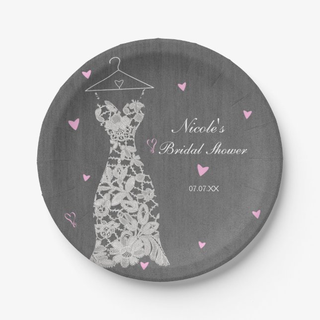 Modernes Hochzeitskleid Grau Chic Brautparty Pappteller (Vorderseite)