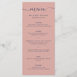 Modernes Hochzeitsmenü für Navy Blue und Blush Menükarte