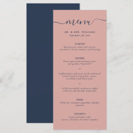 Modernes Hochzeitsmenü für Navy Blue und Blush Menükarte