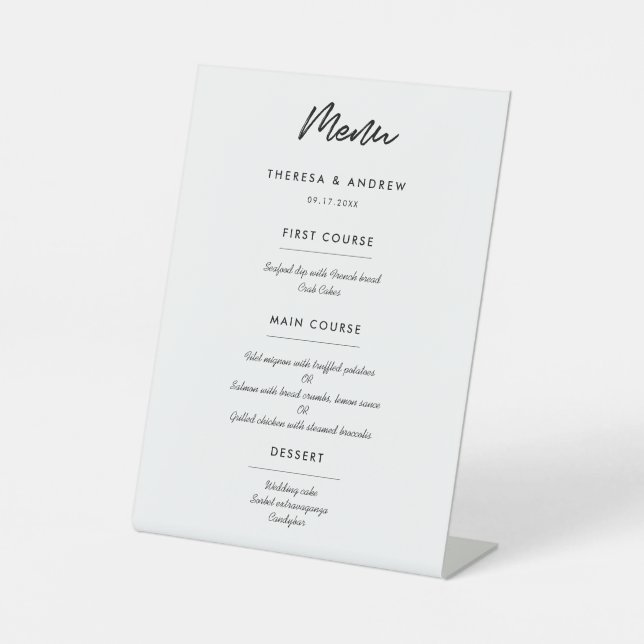 Modernes Hochzeitsmenü für Typografie Sockelschild (Vorderseite)