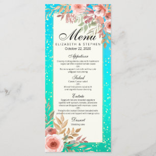 Modernes Hochzeitsmenü Rosa Aquamarines Flora-Conf Menükarte