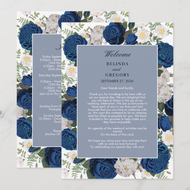 Modernes Hochzeitspaar mit blauer Flora (Vorne/Hinten)