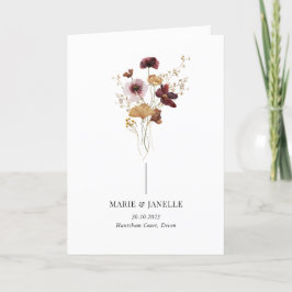 Modernes Hochzeitsprogramm für Boho-Burgund-Wildbl Programm