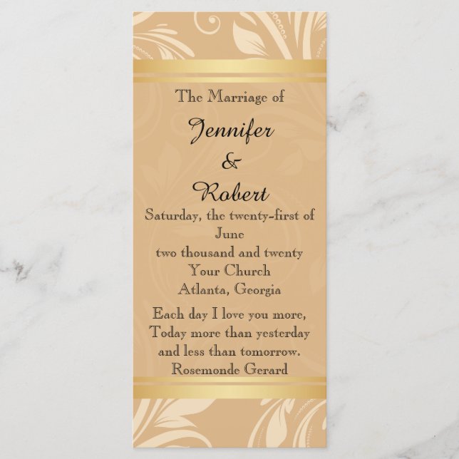 Modernes Hochzeitsprogramm für Bronze-Flora Programm (Vorderseite)