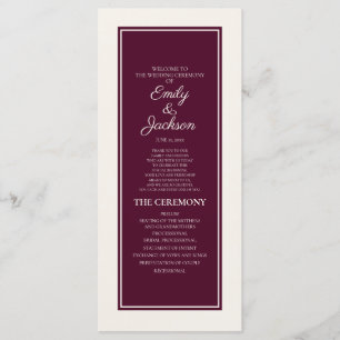 Modernes Hochzeitsprogramm für Cream Burgundy Programm