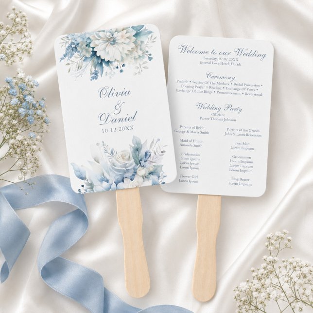Modernes Hochzeitsprogramm für Dusty Blue Wildblum Fächer (Dusty Blue Wildflower Wedding Program Fan)