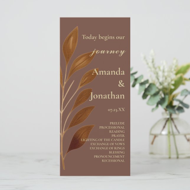 Modernes Hochzeitsprogramm für Kaffee in Brown und Programm (Stehend Vorderseite)