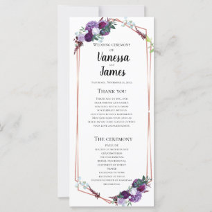 Modernes Hochzeitsprogramm für Lila Blumengeometri