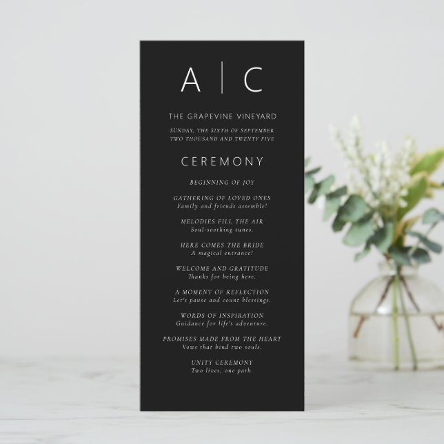 Modernes Hochzeitsprogramm für Minimalistische Typ (Stehend Vorderseite)