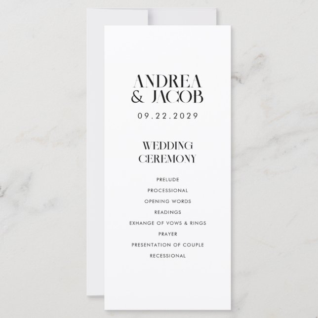 Modernes Hochzeitsprogramm für Minimalistischen We (Vorderseite)