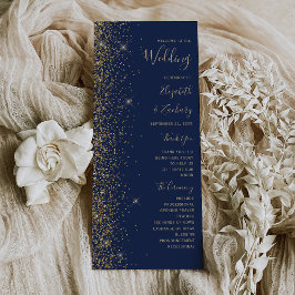 Modernes Hochzeitsprogramm für Navy Blue Gold Glit